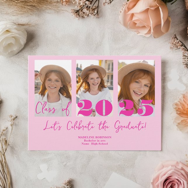Invitation Pink Script Graduation Party 5 Classe photo (Pink Script Graduation Party 5 Photo Class Invitation)