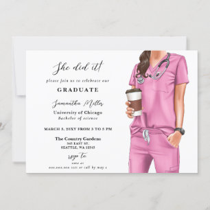 Invitation Pink Scrubs Nurse Photo Elle L'A Fait Graduation