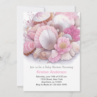 Invitation Pink Sea Shell Whimsical Bliss Baby shower fille
