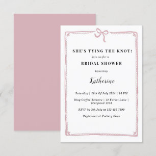Invitation Pink She's Tying the Knot Bow Fête des mariées