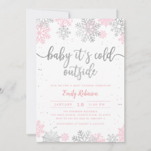 Invitation Pink Silver Baby son froid extérieur fille Baby sh