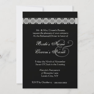 Invitation PINK SILVER BLACK Rose Rehearsal Dîner Invite