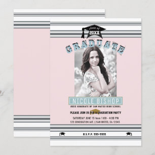 Invitation Pink Silver Blue Elegant Photo Graduation Party