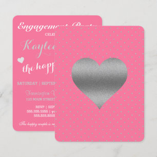 Invitation Pink & Silver Heart Polka Fête des mariées Party