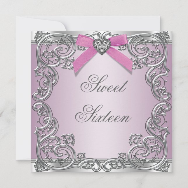 Invitation Pink Silver Rose Sweet 16 Anniversaire (Devant)