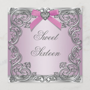 Invitation Pink Silver Rose Sweet 16 Anniversaire