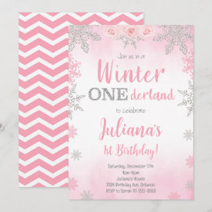 Invitation Pink Silver Winter Wonderland