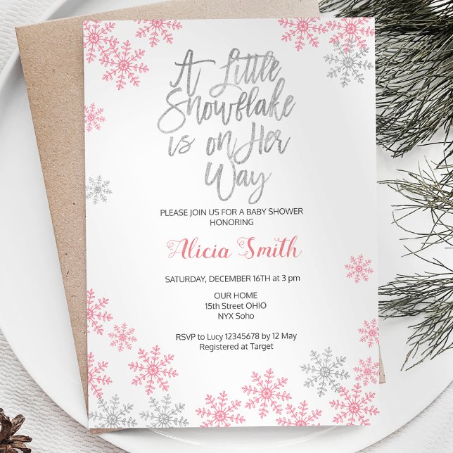 Invitation Pink Silver Winter Wonderland Girl Baby shower (Créateur téléchargé)