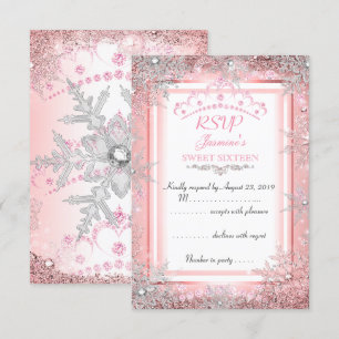 Invitation Pink Silver Winter Wonderland Sweet 16 Parti RSVP