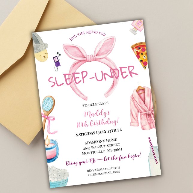 Invitation Pink Sleep Under Pajama Slumber Birthday Party (Créateur téléchargé)