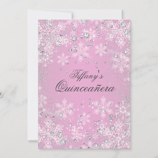 Invitation Pink Snowflake hiver Wonderland Quinceanera (Devant)