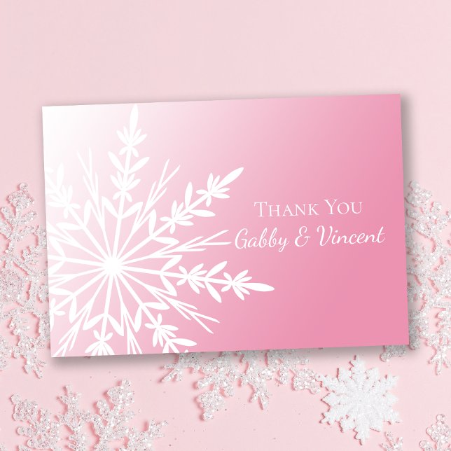 Invitation Pink Snowflake Winter Wedding Flat Merci Notes (Créateur téléchargé)