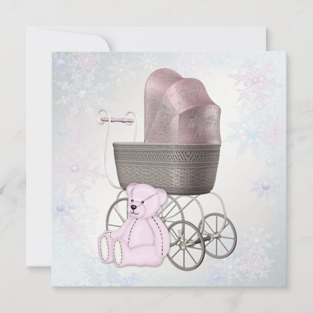 Invitation Pink Snowflake Winter Wonderland Baby shower (Devant)