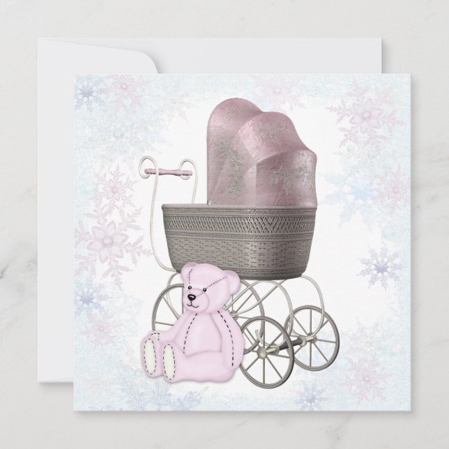 Invitation Pink Snowflake Winter Wonderland Baby shower (Devant)