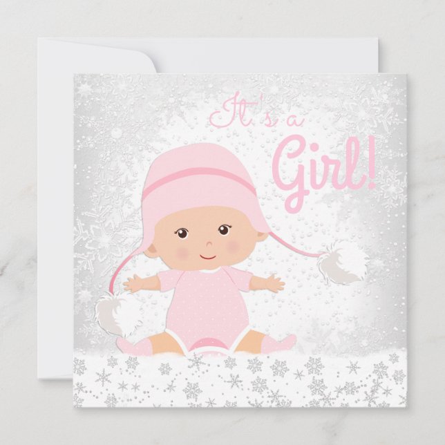 Invitation Pink Snowflake Winter Wonderland Baby shower (Devant)