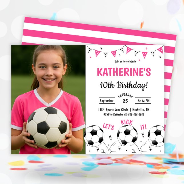 Invitation Pink Soccer Photo Birthday (Pink Soccer Photo Birthday Invitation)