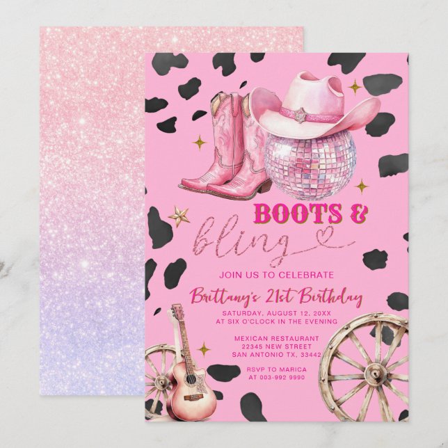 Invitation Pink Space Cowgirl Adult fête d'anniversaire (Devant / Derrière)