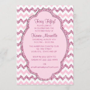 Invitation Pink Sparkle Chevron Fête des femmes 50e anniversa