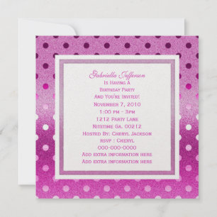 Invitation Pink Sparkle : Polka-dots :Invitation de la fête
