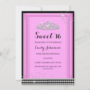 Invitation Pink Sparkle Tiara Sweet 16 Anniversaire Invitatio