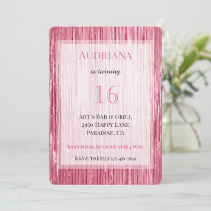 Invitation Pink Sparkle Tinsel Stripes 21e anniversaire