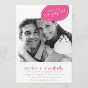 Invitation Pink Speech Bubble Engagement Party Photo Invitati