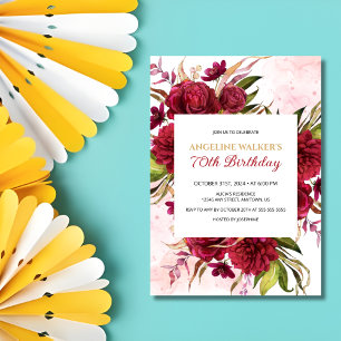 Invitation Pink Splash Bourgogne Dahlia Rose Anniversaire