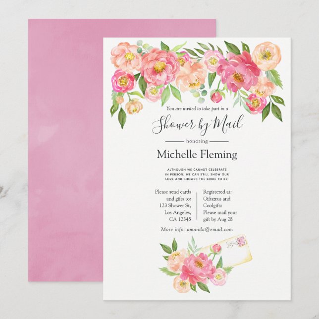 Invitation Pink Spring Floral Bride ou Baby shower par la pos (Devant / Derrière)