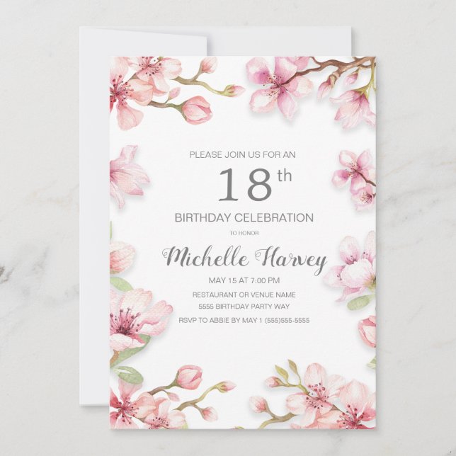 Invitation Pink Spring Garden Floral 18e fête d'anniversaire (Devant)
