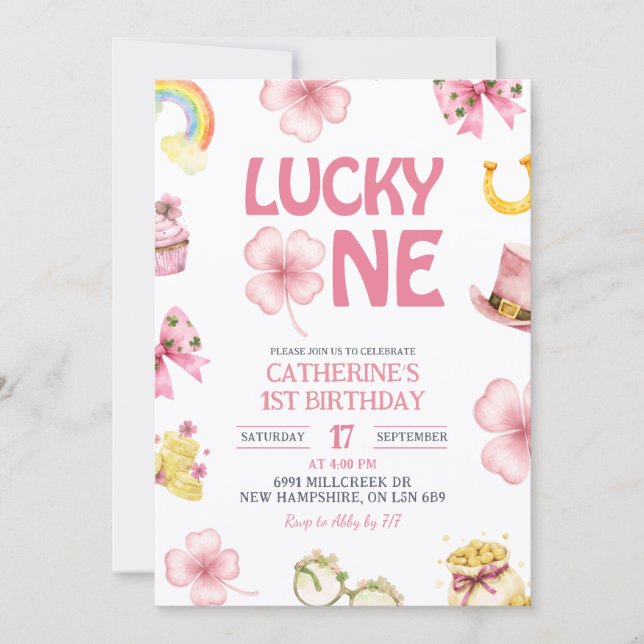 Invitation Pink St Patrick Lucky One Kids First Birthday (Devant)