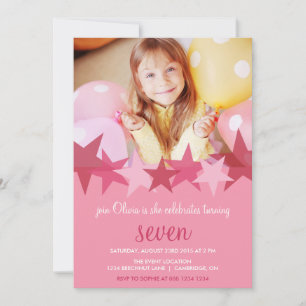 Invitation Pink Stars Enfants Photo Anniversaire Fête Invitat