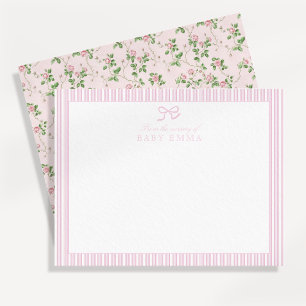 Invitation Pink Stripe & Rose Floral Baby Nursery Card