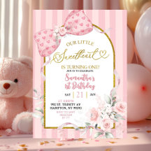 Pink Stripes Coquette Sweetheart First Birthday