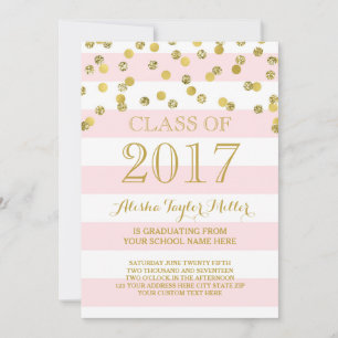 Invitation Pink Stripes Gold Confetti Photo 2017