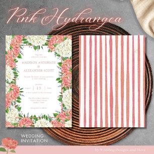 Invitation Pink Stripes Verdure Pink Hydrangeas Mariage