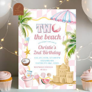Invitation Pink Super Deux la plage 2e fête d'anniversaire
