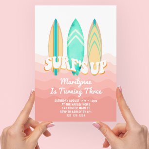 Invitation Pink Surfs Up Surboard 3e anniversaire