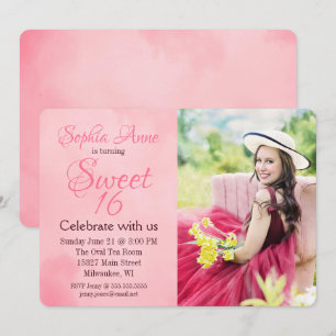 Invitation Pink Sweet 16 Photo Anniversaire