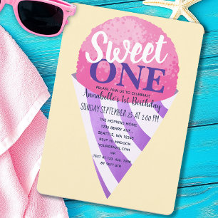 Invitation Pink Sweet One Snow Cone Enfants Premier anniversa