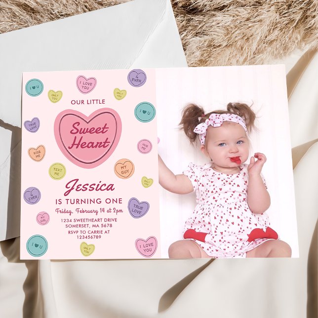 Invitation Pink Sweetheart Candy Valentine Anniversaire Photo (Créateur téléchargé)