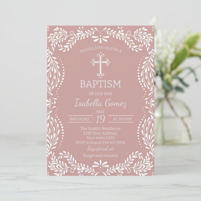 Invitation Pink Talavera Tile Spanish Fiesta Baptism (Debout devant)