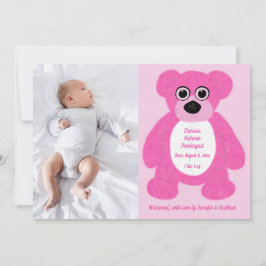 Invitation Pink Teddy Bear Baby Girl Annouement de naissance