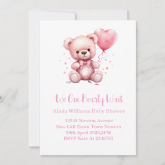 Invitation Pink Teddy Bear Baby Shower