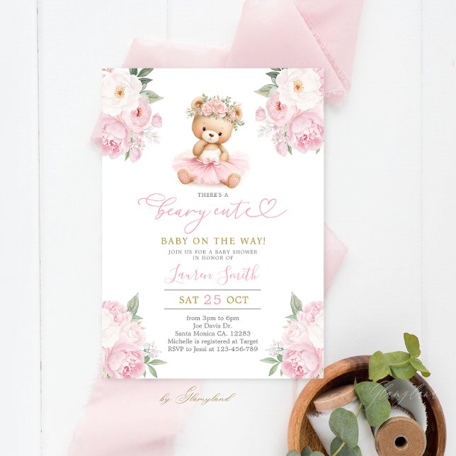 Invitation Pink Teddy Bear Baby Shower Girl (Créateur téléchargé)