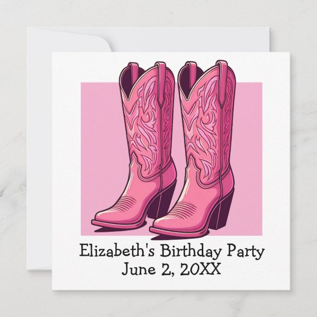 Invitation Pink tendance fille bottes fille fête d'anniversai (Devant)