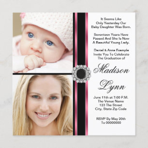 Invitation Pink Then and Now Photo Graduation