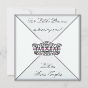 Invitation Pink Tiara Little Princesse Première fête d'annive