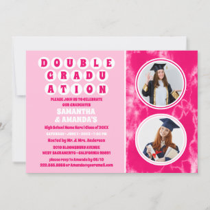 Invitation Pink Tie Dye Photo Double Graduation Party