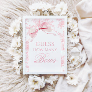 Invitation Pink Toile Combien de Bows Baby shower Jeux Signer