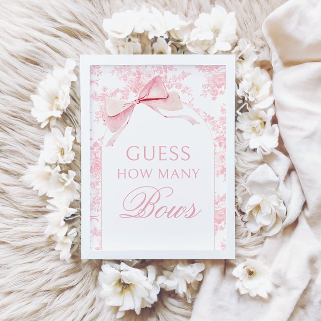 Invitation Pink Toile Combien de Bows Baby shower Jeux Signer (Créateur téléchargé)
